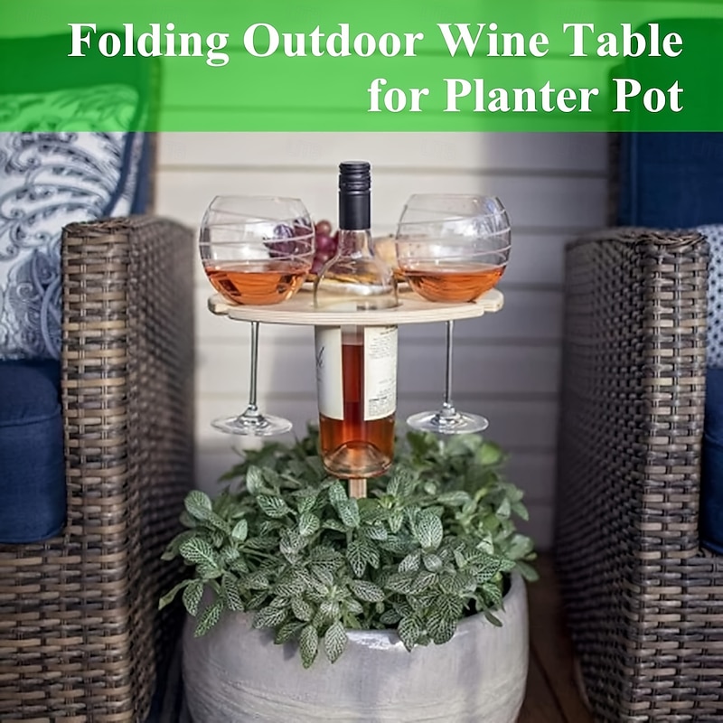 Folding Outdoor Wine Table for Planter Pot Beach and Lawn Wine Holder, Travel Camping Outdoor Table, Wooden Cross Design, Suitable for Courtyard Furniture2