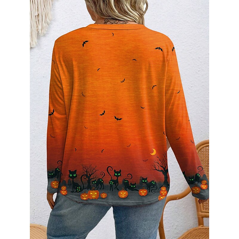 Halloween Women's Plus Size Tops T Shirt Graphic Print Long Sleeve Crew Neck Casual Daily Polyester Fall Winter Blue Purple2