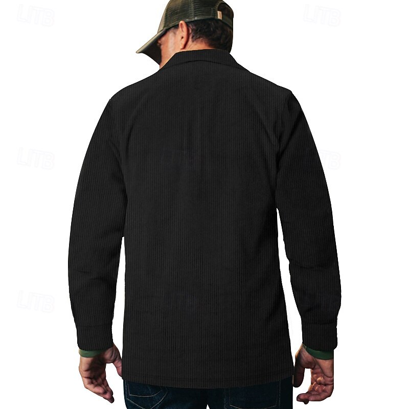 Men's Shirt Casual Shirt Beach Shirt Corduroy Shirt Button Up Shirt Black Army Green Gray Long Sleeve Plain Lapel Vacation Hawaiian Pocket Clothing Apparel Polyester Fashion Casual Comfortable3