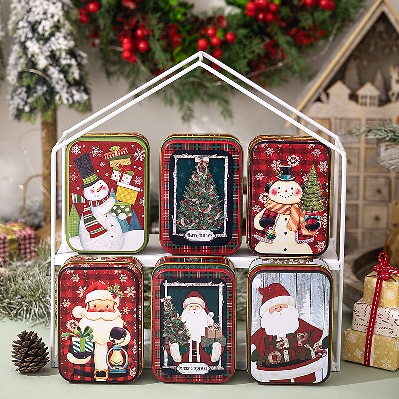 Christmas Cookie Tins with Lids for Gift Giving Xmas Tin Containers Mini Metal Box with Lid Holiday Candy Biscuit Storage Gift Packaging Box Festive Party Favor Empty Container