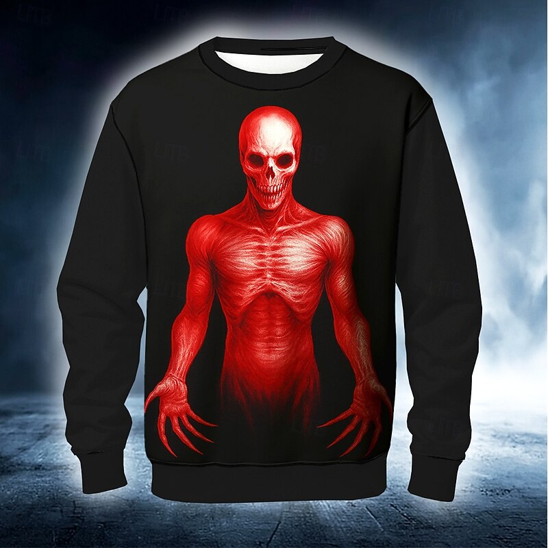 Halloween Men's Grim Reaper Devil Reaper Sweatshirt Punk Party Long Sleeve Crew Neck Vacation Red Blue Crewneck 3D All Seasons Designer
