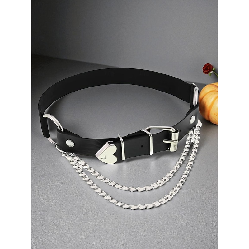 Women's Halloween Gothic Leg Chain - Black Faux Leather Thigh Harness with Silver Chains, Adjustable Punk Rock Accessory for Cosplay, Costume Parties and Spooky Festival Outfits2