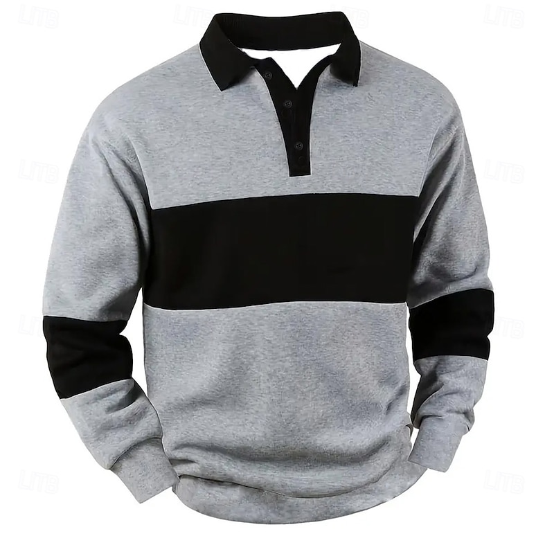 Men's Horizontal Stripes Rugby Polo Cable Knit Polo Long Sleeve Polo Shirts Collared Shirts Casual Outdoor Athleisure Daily Wear 3D Print Buttons Spring Fall Black White Gray2