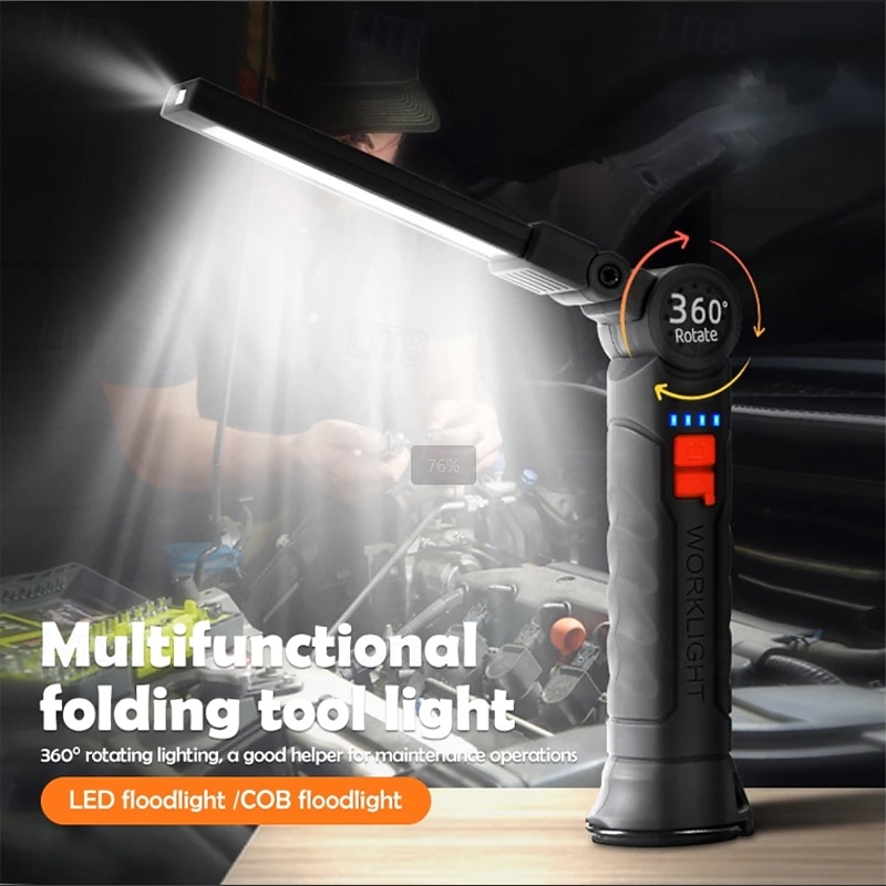 Rechargeable Work Lights LED Folding Flashlight with Magnetic Base COB Light 360Rotate Car Repair Home Garage Emergency Camping