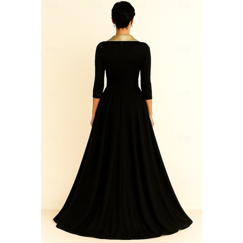 Tuxedo Dress A-Line Formal Wedding Wedding Guest Satin Elegant Color Block Short Sleeve Floor Length Shawl Lapel2