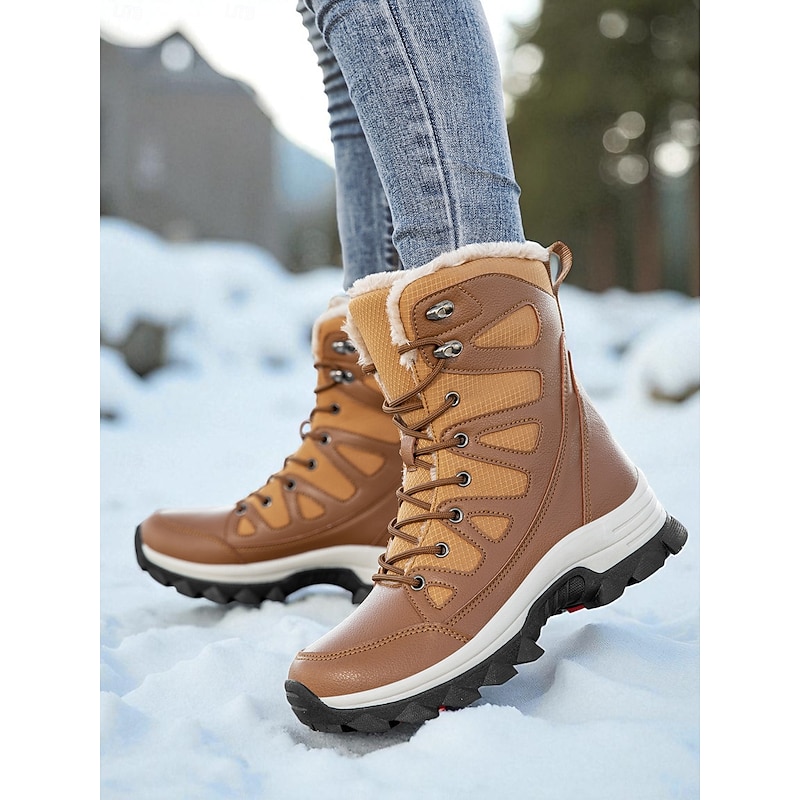 Women's Khaki Waterproof Winter Snow Boots with Fur Lining – Warm Lace-Up Outdoor Shoes for Cold Weather & Ski Trips2