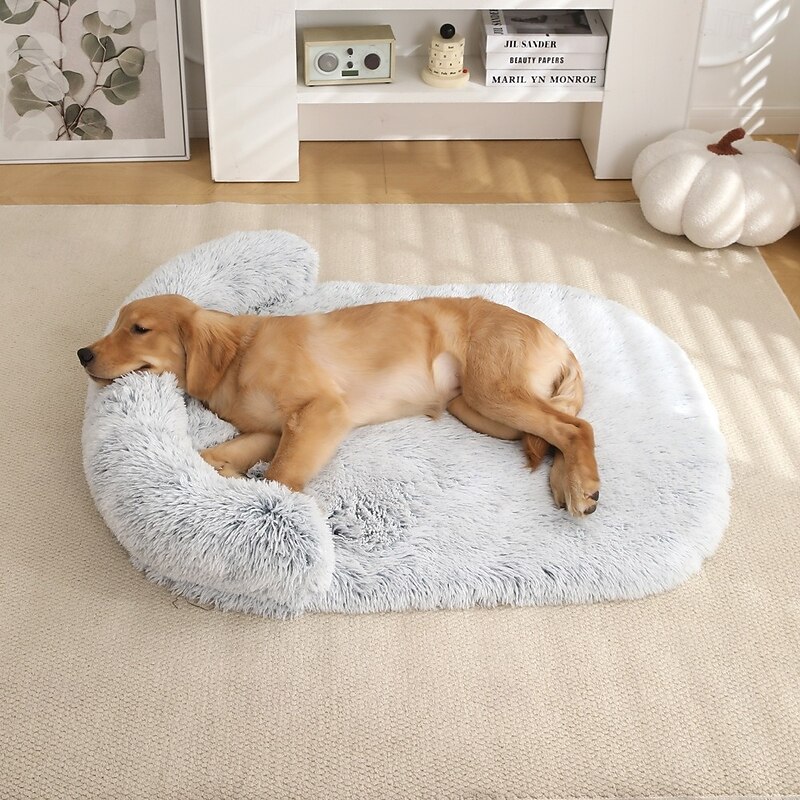 Long Plush Warm Dog Bed, All-Season Comfortable Large Pet Mattress, Removable Washable Sponge Sofa Pad for Dogs and Cats