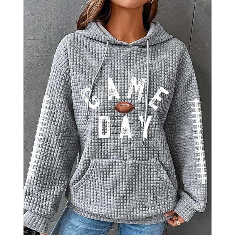 Women's Texture Sweatshirt Waffle Sweatshirt  Pullover Hoodie Sweatshirt Letter Streetwear Casual Long Sleeve Hooded Regular Tops Street Holiday Going out Pocket Black White Pink Red Green Winter3