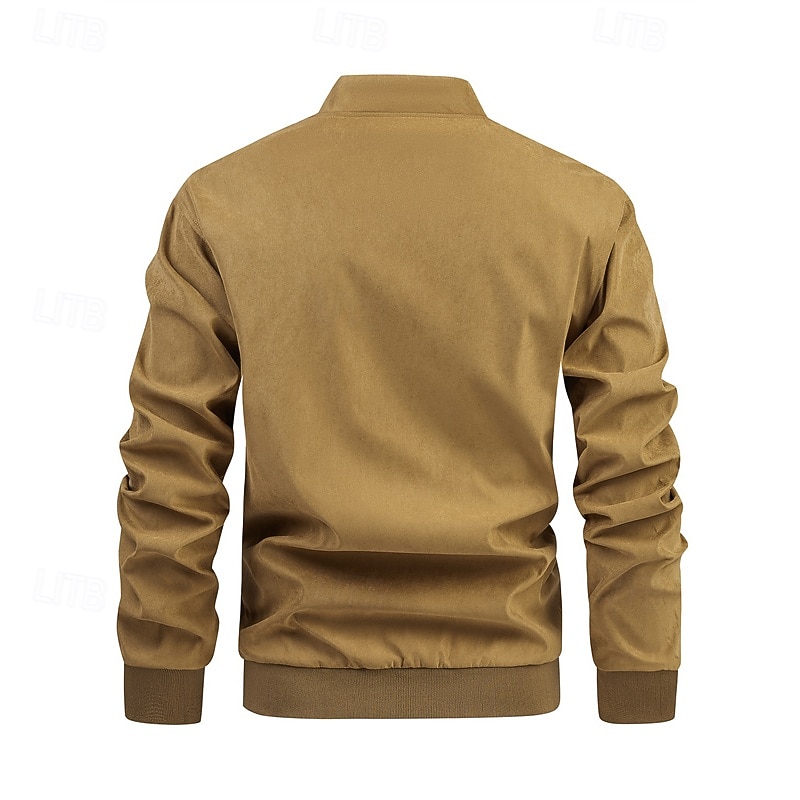 Men's Lightweight Jacket Cargo Jacket Casual Jacket Vacation Daily Windproof Pocket Fall Winter Plain Fashion Classic Stand Collar Regular Brown Khaki Jacket2