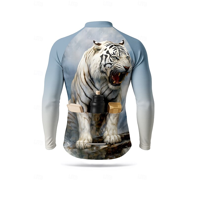 Men's Tops Cycling Jersey Graphic Tiger animal print Long Sleeve Bike Jersey Top with 3 Rear Pockets Sun Sun Protection Sunscreen Quick Dry Sports Blue Clothing Apparel2