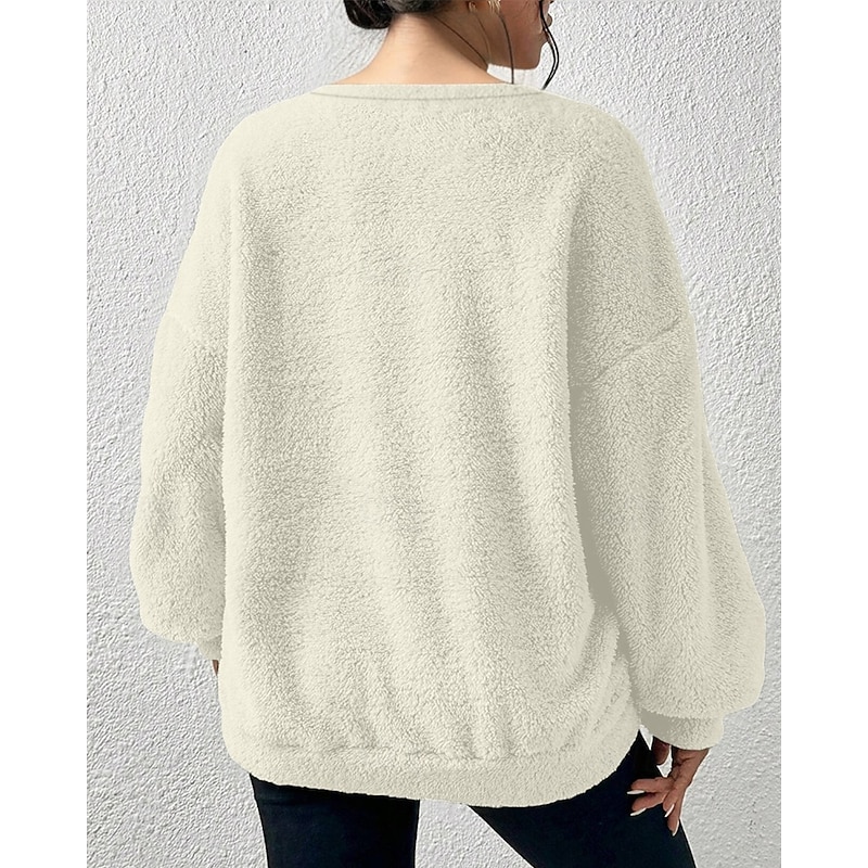 Women's Hoodies Plain Streetwear Casual Long Sleeve Crew Neck Regular Tops Street Holiday Pocket White Fall Winter3