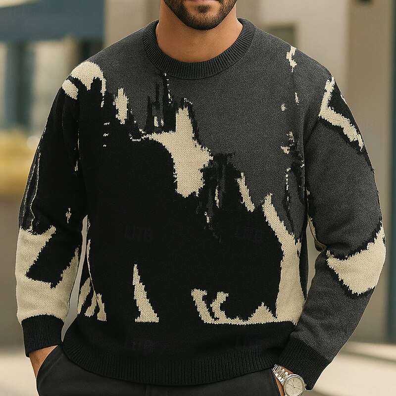 Men's Color Block Pullover Sweater Jumper Knitwear Crewneck Casual Vacation Home Daily 3D Print Knitting Keep Warm Long Sleeve Spring Fall Winter Black Green2