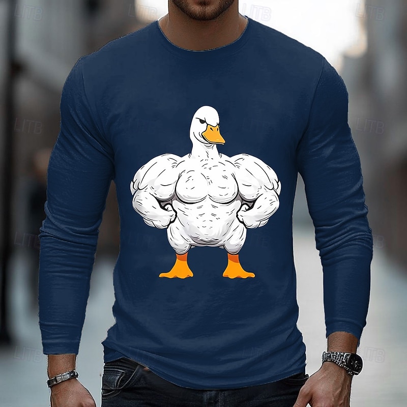 Men's Funny Goose T Shirt Long Sleeve T shirt 3D Print Crew Neck Shirt Fashion Daily Street Casual Daily Black Blue Brown Summer Spring Clothing Apparel S M L XL XXL XXXL