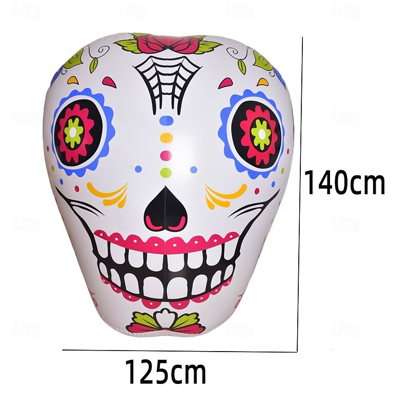 1 Pc 1.4M * 1.25M Halloween Colorful Skull RGB with Light Waterproof PVC Inflatable Air Model Indoor and Outdoor Courtyard Garden Lawn Party Festival Atmosphere Decorative Light AAA Battery Box3