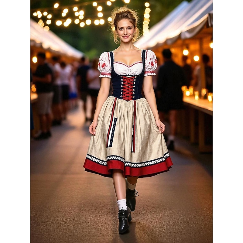 Women's Black Leather Lace - Up Block Heel Oxfords – Classic Vintage Style Shoes for Oktoberfest, Casual Outings and Daily Wear4