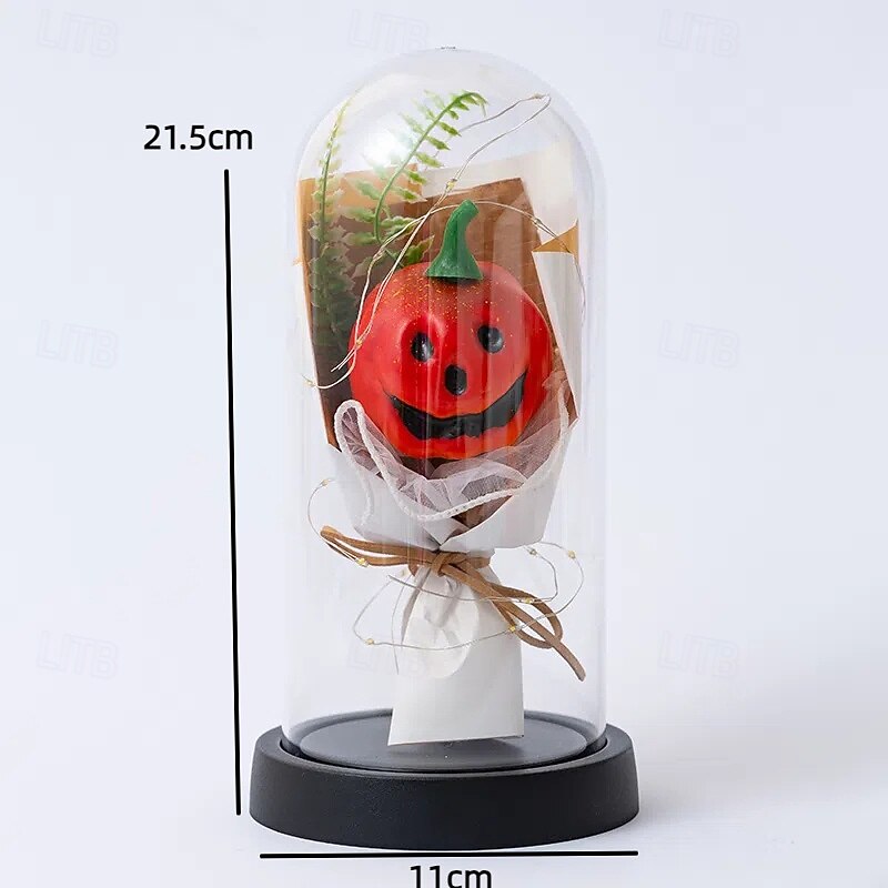 1 Pc 21.5 * 11CM Halloween Transparent Cover Pumpkin Ornament Light Indoor Restaurant Bedroom Party Halloween Festival Atmosphere Decorative Light AAA Battery Box3