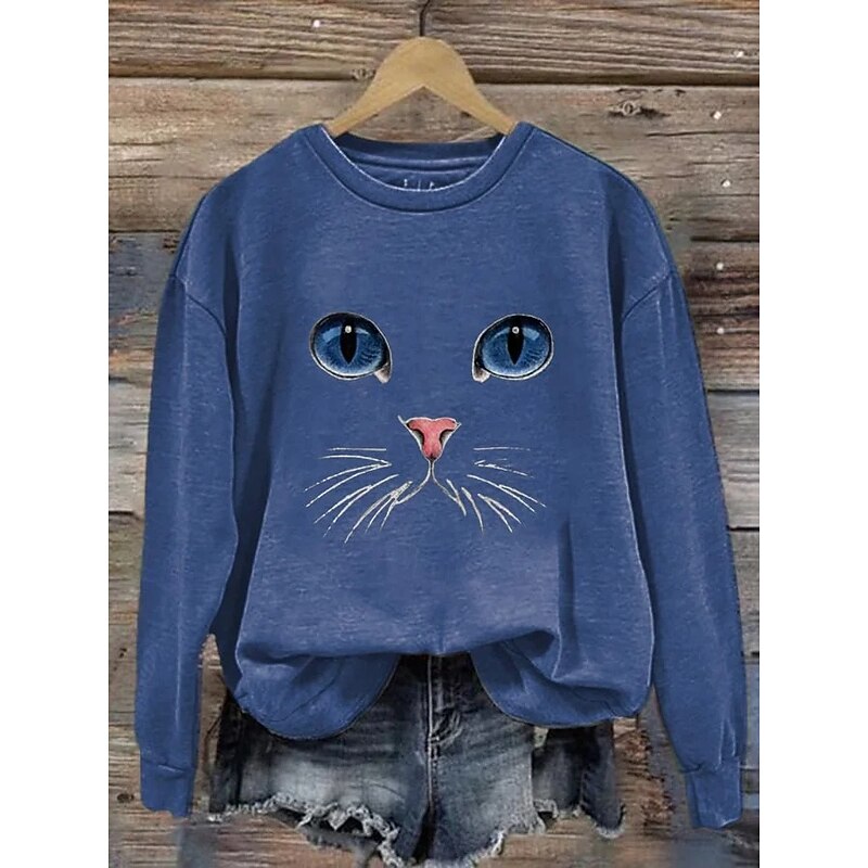 Women's Pullover Graphic Animal Casual Long Sleeve Crew Neck Round Neck Regular Tops Street Dailywear Print Black White Blue Gray Fall Winter3