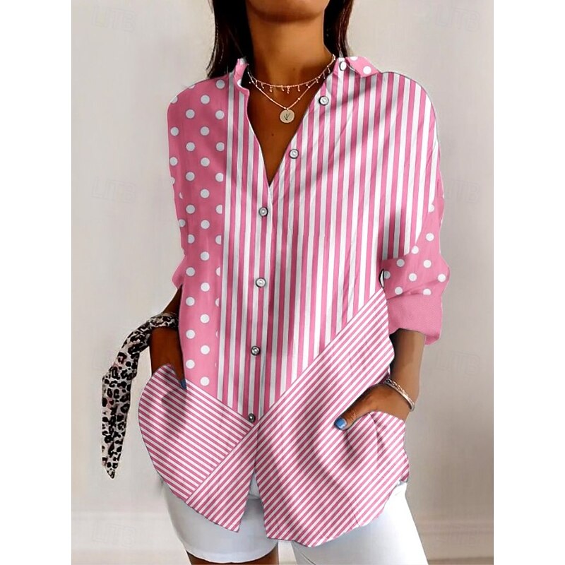 Women's Shirt Button Down Tunic Shirt Collar Long Sleeve Graphic Geometric Abstract Vintage Daily Stylish Regular Tops Work Daily Holiday s Print Pink Red Purple Orange Green Spring Fall3