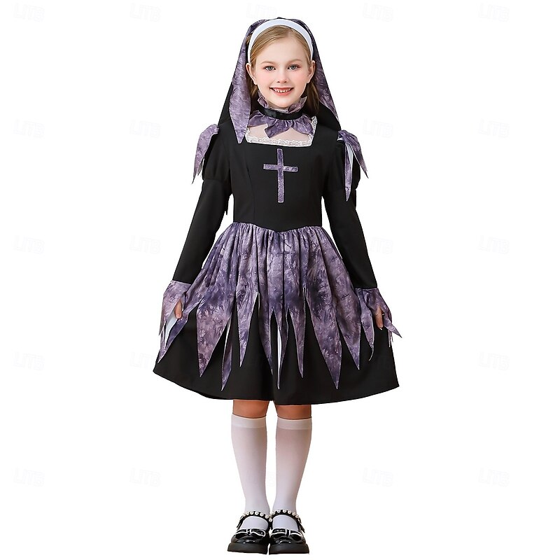 Nun Halloween Dress Costume Fancy Costume Cosplay Lolita Punk & Gothic Kid's Girls' Halloween Carnival Performance Party Easy Halloween Costumes Dress Up