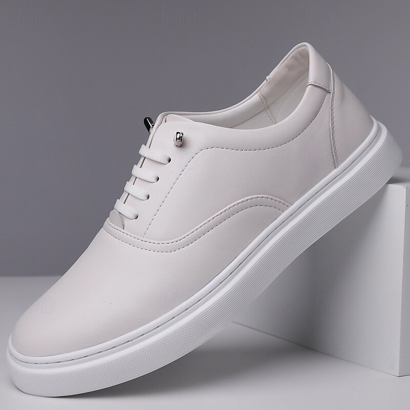 Men's White Classic Sneakers – Lightweight Lace-Up Shoes for Casual Wear, Travel and Urban Commuting