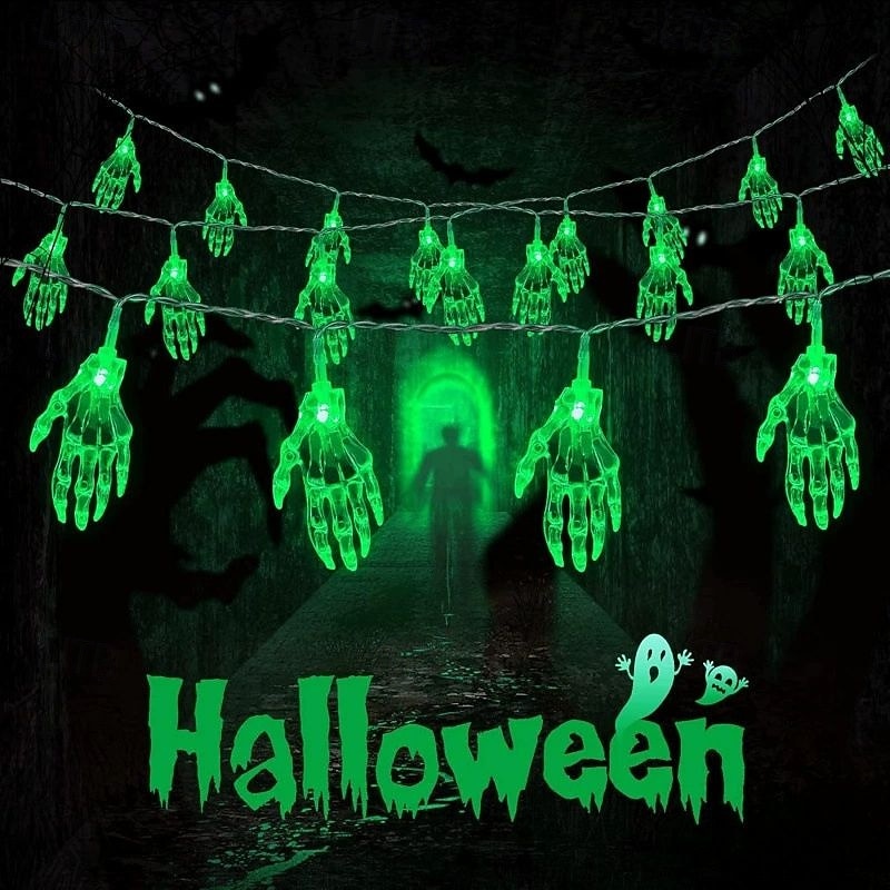 Outdoor Solar Powered Skeleton String Lights 7m 50LEDs Halloween Lanterns Courtyard Balcony Porch Fence Bar Horror Atmosphere Decoration3