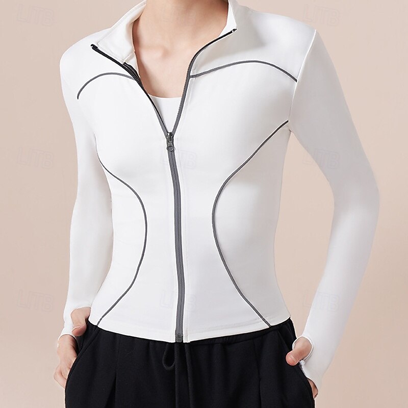 Women's Workout Jacket Stand Collar Lightweight with Thumbholes Long Sleeve Sports Solid Color Top For Gym Athletic Running Slim Activewear2