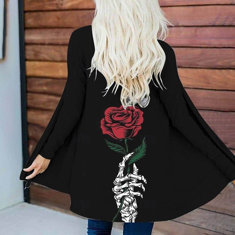 Halloween Women's Casual Jacket Pumpkin Warm Comfortable Irregular Hem Open Front Elegant Vintage Modern Skull Street Casual Athleisure Daily Long Collarless  Long Sleeve Outerwear Light Yellow3