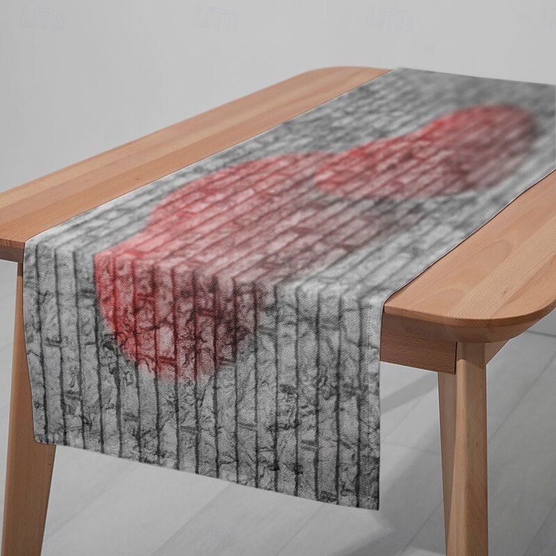 1PC Heart-Shaped Graffiti Table Runner Table Flag - Digital Printed Rectangular Tablecloth for Restaurant, Banquet, Wedding, Party Decoration (33x180cm/13x70.5in)