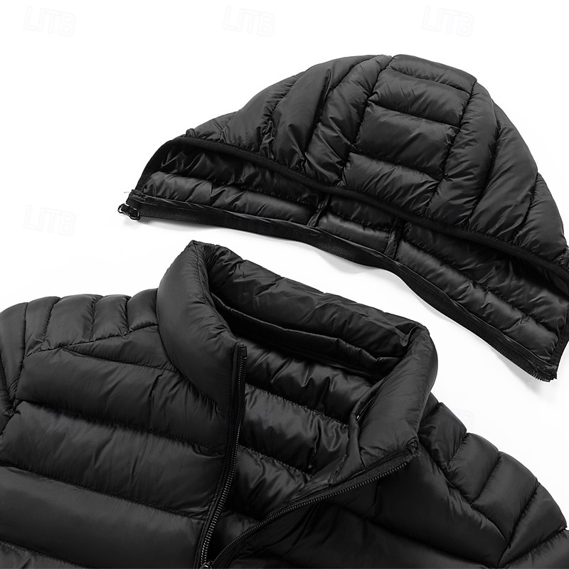 Men's Winter Coat Puffer Jacket Padded Jacket Pocket Polyster Vacation Daily Wear Date Regular Fashion Casual Comfortable Thermal Warm Winter Solid / Plain Color Dark Grey Black White Yellow Puffer3