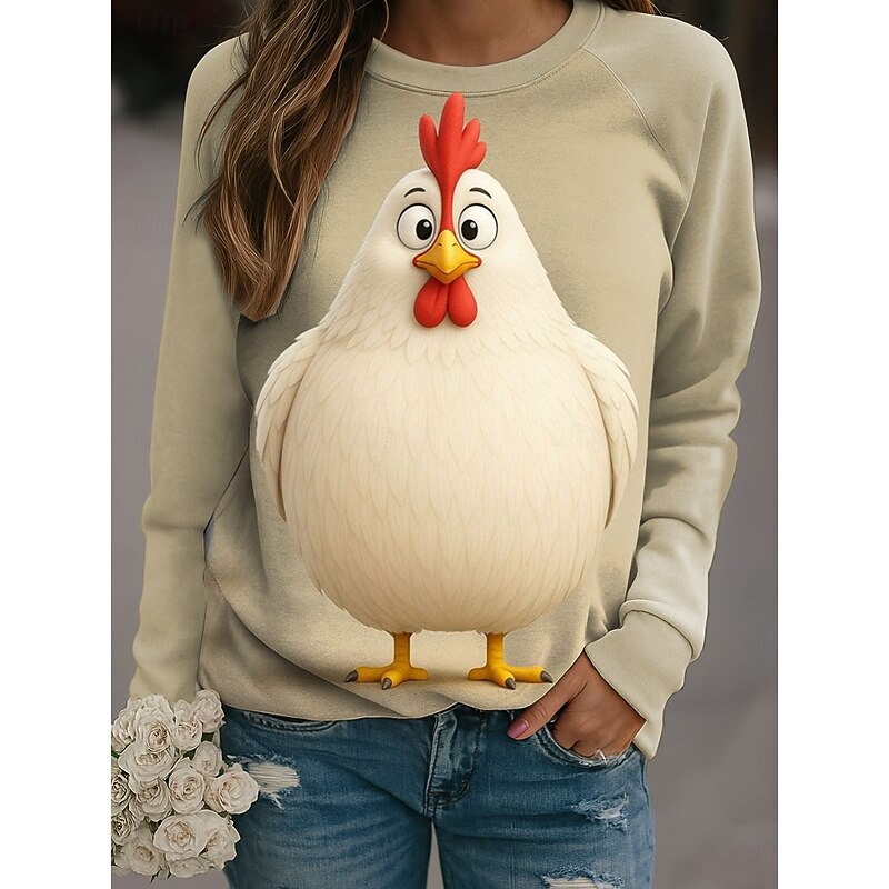 Women's Pullover Graphic Animal Casual Long Sleeve Crew Neck Regular Tops Casual Pink Blue Purple Green Khaki Spring Fall Winter3