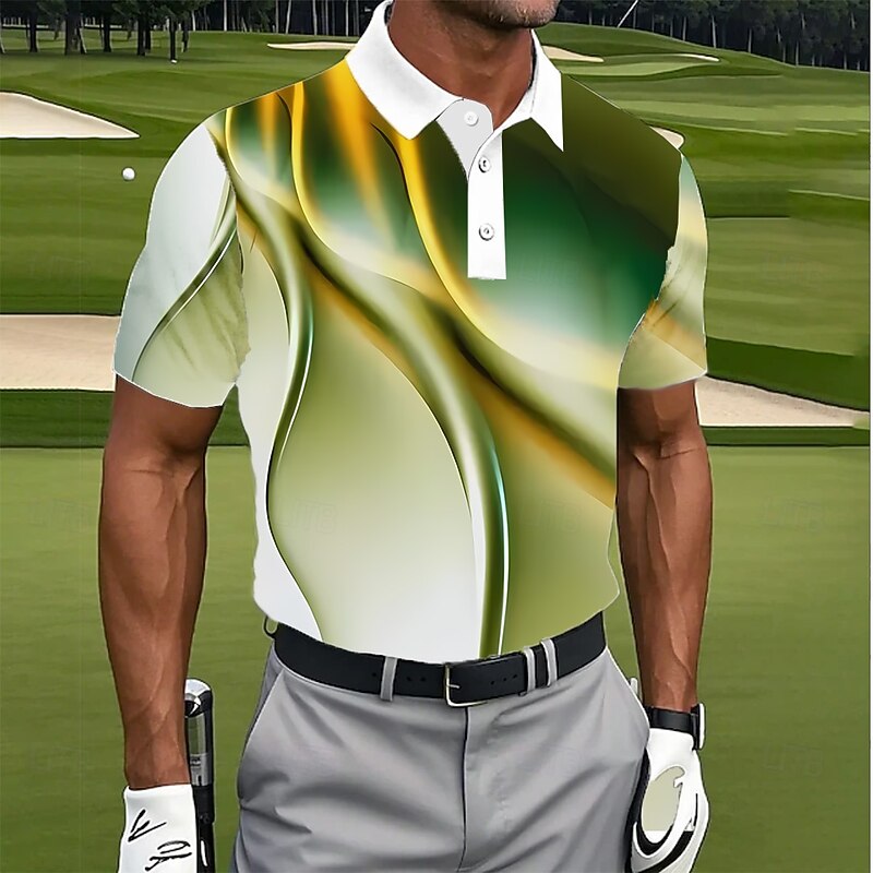Men's Geometic Golf Polo Short Sleeve Polo Shirts Lapel Casual Athleisure Daily Wear 3D Print Buttons Summer Blue Purple Green
