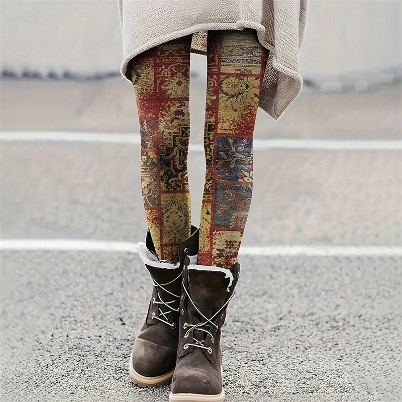 Women's Pants Trousers Leggings Cozy Leggings Vintage Casual Full Length High Waist Floral Elastic Waist Print Breathability Comfortable Stretchy Vacation Street Daily Wear Yellow Summer Spring Fall