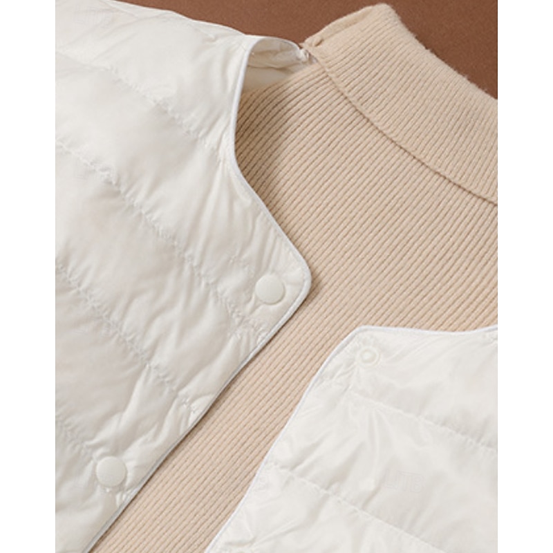 Women's Down Jacket Coat Warm Comfortable Buttons Casual Plain Outdoor Vacation Street Single Breasted Long Crewneck Regular Fit Long Sleeve Outerwear Black White Pink Fall Winter3