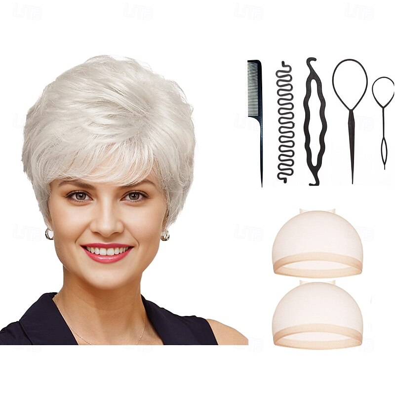 Classic Short Wig with Enviable Volume and Textured Layers / Multi-Tonal Shades of Blonde With 2PCS HD Wig Cap and Hairdressing Tool Set4