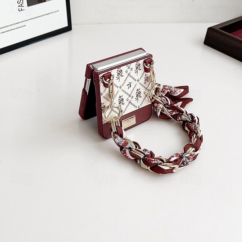 Phone Case For Samsung Galaxy Z Flip 7 Z Flip 6 Z Flip 5 Z Flip 4 Back Cover with Lanyard Shockproof Flower Floral PC4