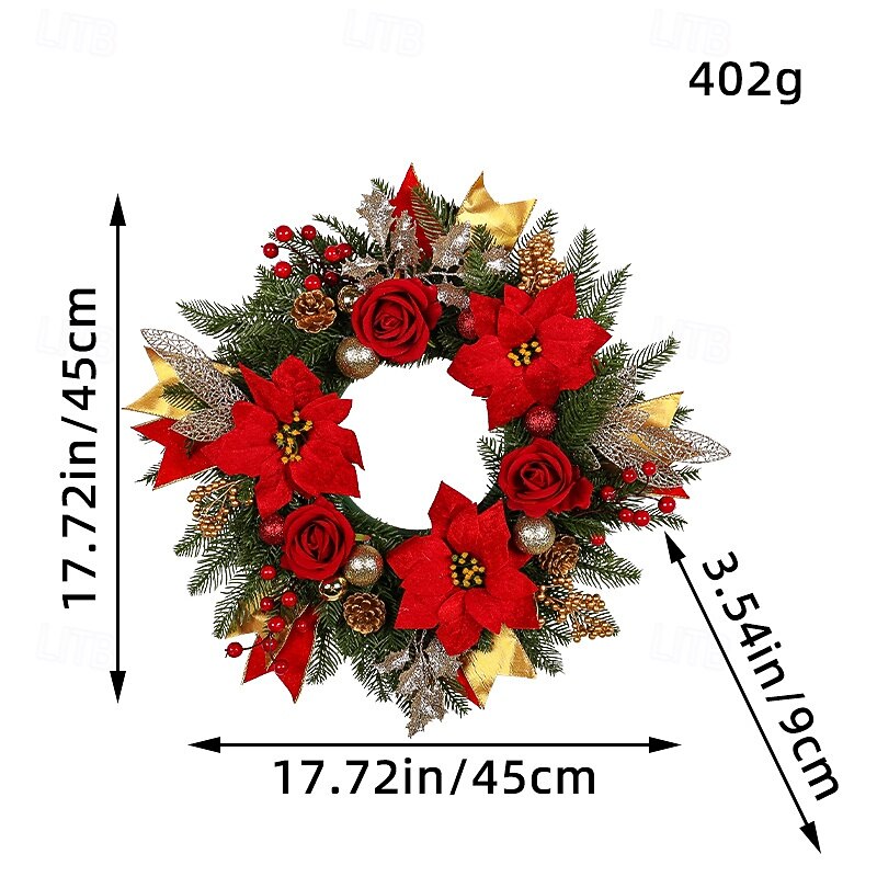 Christmas Large Red Floral Wreath Pinecone Garland Door Hanging Festive Holiday Decoration Perfect Classic Christmas Home Ornament Seasonal Celebration Accessory4