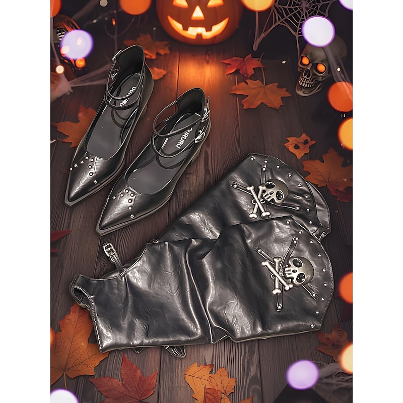 Women's 2-in-1 Convertible Heels and Boots with Removable Skull Covers - Gothic Punk Style Footwear for Halloween, Costume Parties and Versatile Streetwear Fashion