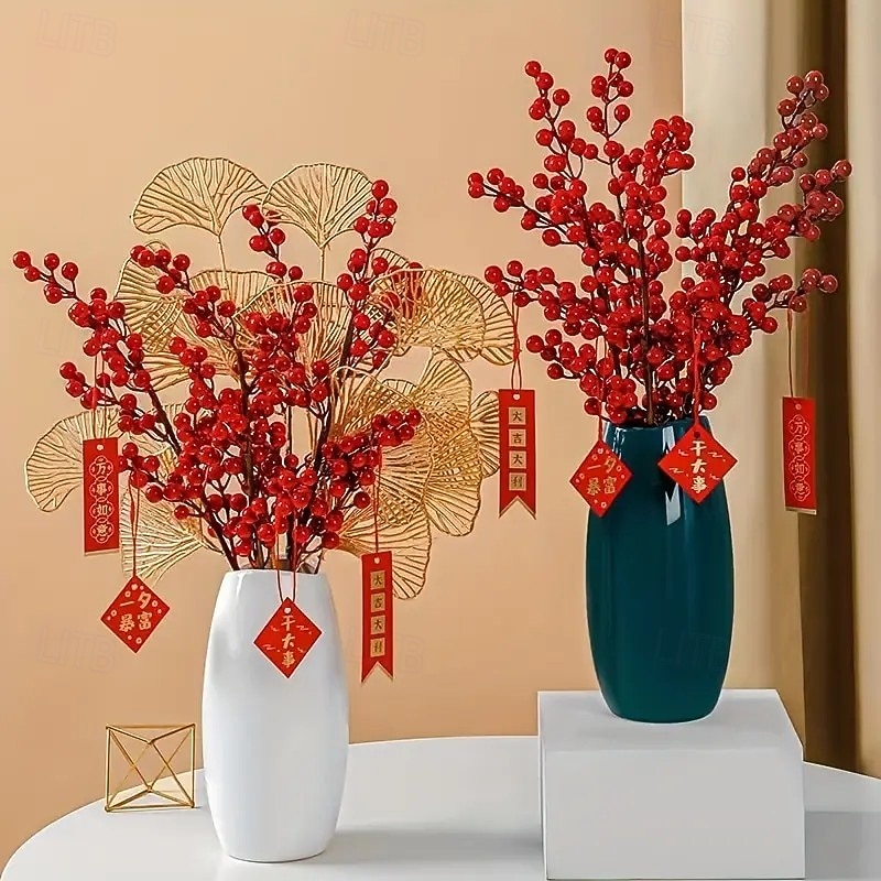 20pcs Christmas Red Berry Stems – 8.46-Inch Artificial Red Berries for Home Decor, Wedding, DIY Crafts, Lunar New Year and Holiday Floral Arrangements
