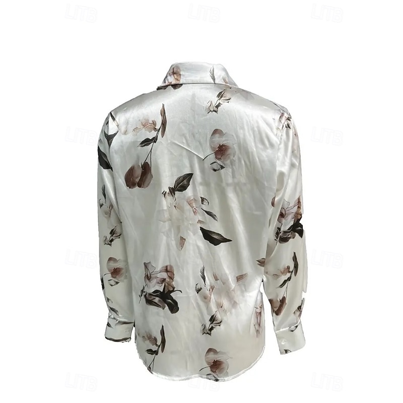 Women's Work Shirt Floral Graphic Elegant Stylish Basic Long Sleeve Shirt Collar Regular Tops Work Party Evening Wear Daily White Red Purple Gold Gray Summer Fall Spring, Fall, Winter, Summer2