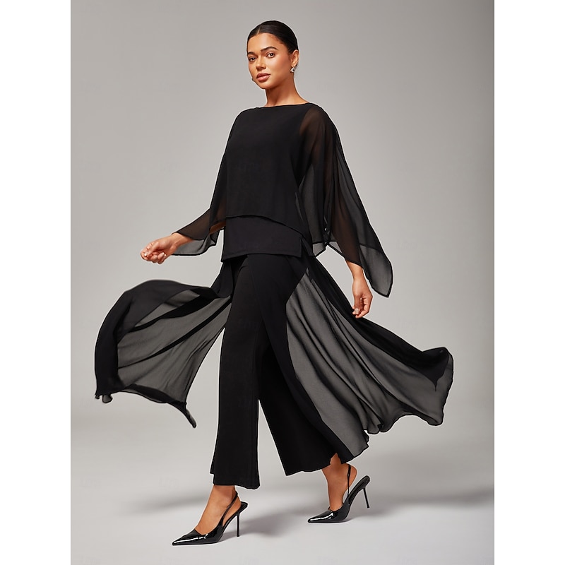 Women's Palazzo Pants Black Full Length Chiffon High Elasticity Elegant Casual Daily Spring Summer Fall4
