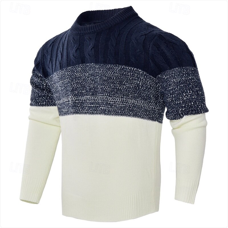 Men's Pullover Sweater Jumper Knit Sweater Ribbed Knit Regular Tops Knitted Color Block Crew Neck Fashion Basic Vacation Daily Wear Clothing Apparel Fall Winter Black Navy Blue S M L