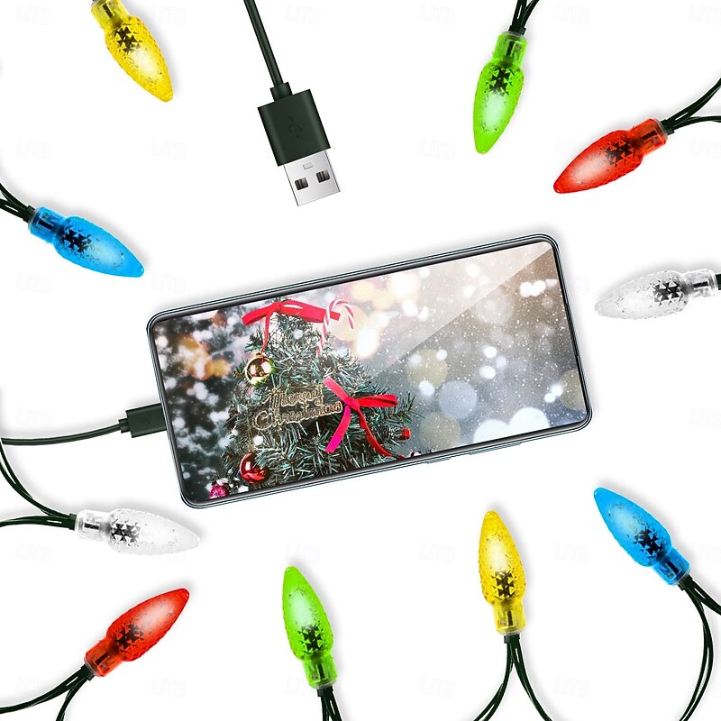 LED Christmas Lights Phone Charging Cable, USB Type-C Festive Light Phone Charging Cable, LED Light Bulb Cord2