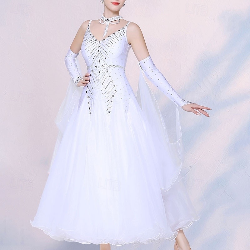 Ballroom Dance Dress Crystals / Rhinestones Women's Performance Party Sleeveless Imitation Silk4
