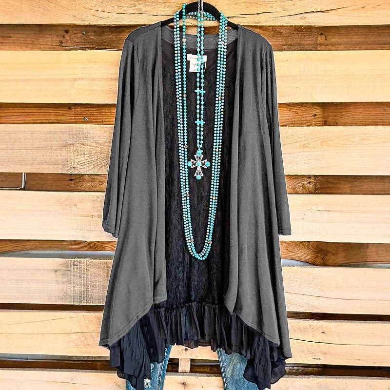 Women's Casual Jacket Comfortable Irregular Hem Casual Plain Going out Weekend Cardigan Regular V Neck Regular Fit Long Sleeve Outerwear Black White Dark Blue Fall