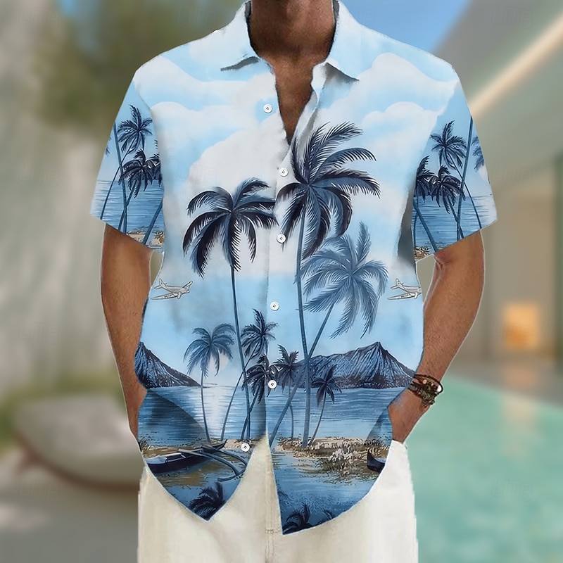 Men's Coconut Tree Tropical Plants Summer Hawaiian Shirt Button Up Shirt Aloha Shirt Short Sleeve Hawaiian Vacation Beach Wear Summer Spring Turndown 3D Print Collared Shirts Pink Blue Purple Orange