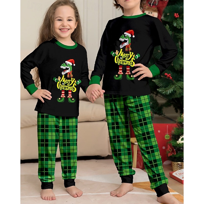Family Pajamas Christmas Pattern Home Print Black Long Sleeve Active Matching Outfits2