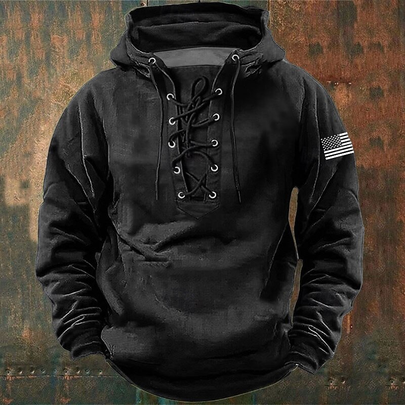 Men's American US Flag Hoodie Sweatshirt Stylish Vintage Retro Hooded Outdoor Hunting Black Blue Drawstring Fall Winter Designer4