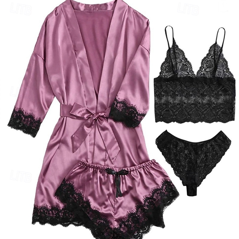 Women's Lace Lingerie Sexy Lingerie LaceNightwearPolyester Date Weekend Solid Colored Sexy Black Pink Wine Red Purple Summer3