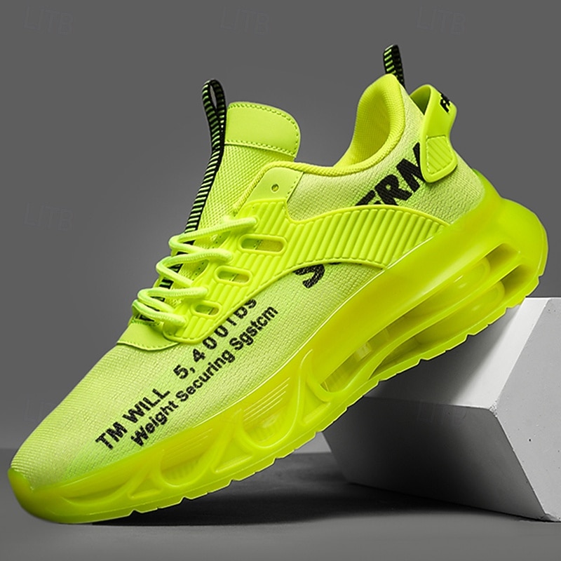 Men's Neon Green Air Cushion Sneakers – Fashion Lightweight Sports Shoes for Running, Walking and Casual Streetwear