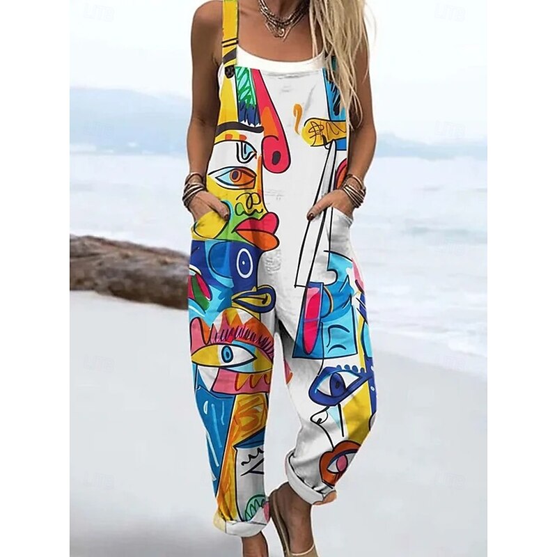 Women's Dungarees Active Floral Sleeveless Sleeveless Straight Square Neck Pocket with Pocket Vacation Daily Loose Fit White Pink Purple Summer4